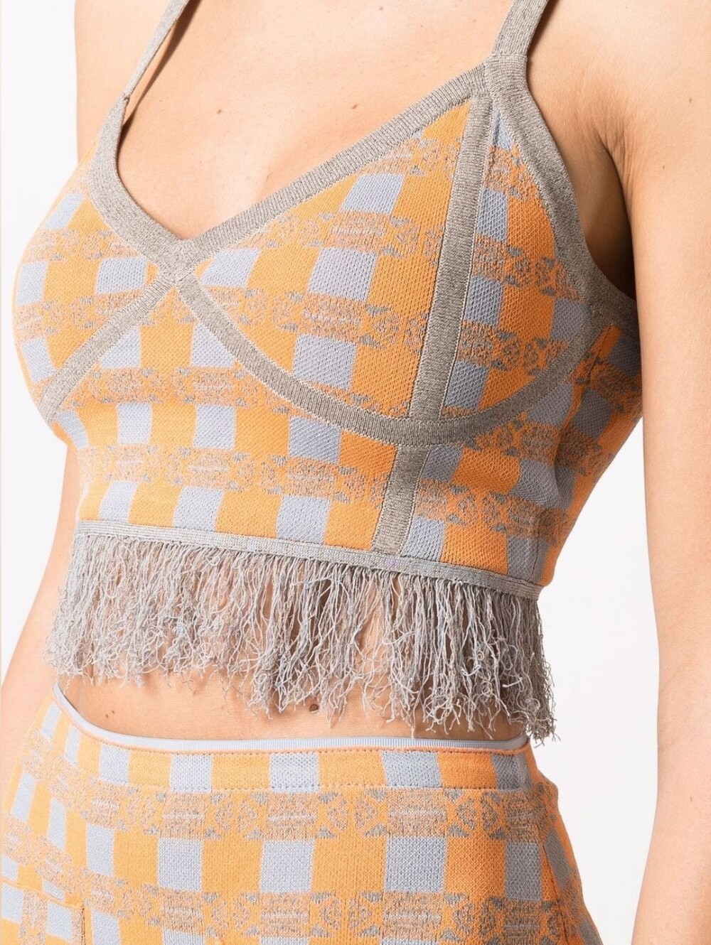 Baum und Pferdgarten Cypres Gingham Fringe Top Orange Gray Tank Size L Retro - Picture 3 of 10